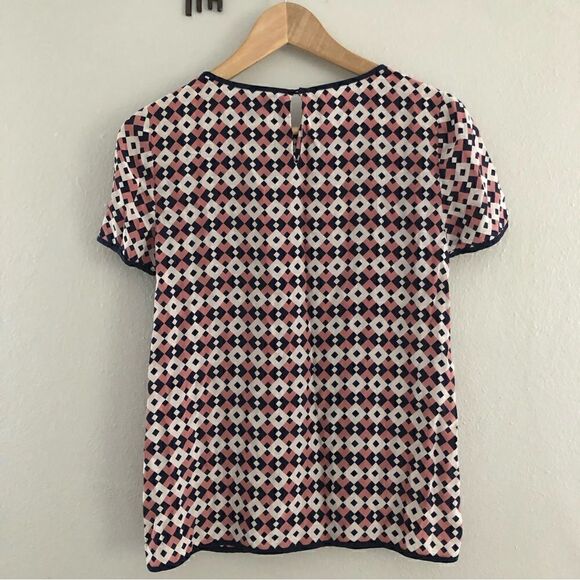 J crew 100% silk geometric print short sleeve blouse woman’s size 00 - Picture 7 of 8